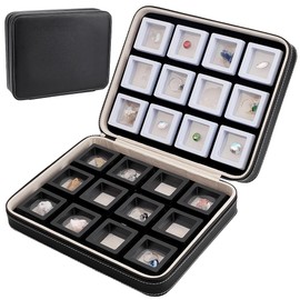 BENECREAT 24 Pcs 2x0.8 Inch Square Floating Display Case with Leather Storage Box, 2 Color Film Case for Gem, Loose Diamond Box Diamond Containers for Collectibles Storage