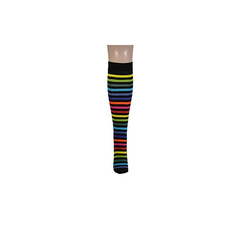 Macahel Ladies Girls Striped Knee high Socks 4-8 (Dark Rainbow)