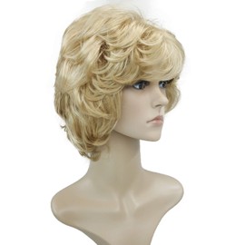Wiginway Short Layered Shaggy Wavy Wigs Full Synthetic Bob Capless Wigs for White Women Light Butterscotch