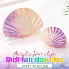 Banatra Shell Claw Clips Acrylic Hair Claw Clip Seashell Hair Clips Beach Decorative Hair Accessories for Women and Girls (Pack of 2) (Gradient Purple)