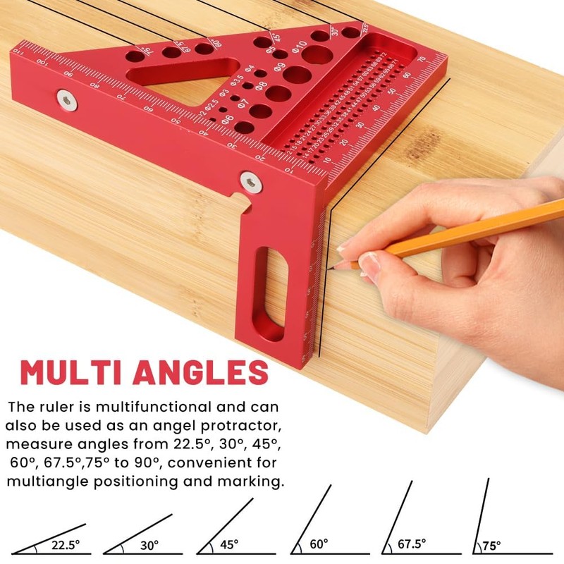 3D Multi-Angle Measuring Square Ruler, Aluminium Alloy 45°/90° Miter Triangle