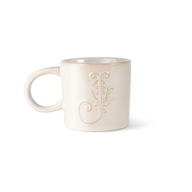 Fringe Studio Artisan Stoneware Mug, WHITE FLORAL J 3.75" DIA. X 3.5" H, 13 FL.OZ, Prairie Collection (335012)