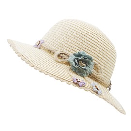 Bienvenu Kid Girl Straw Wide Brim Hat Summer Beach Hat Sun Protection,Beige