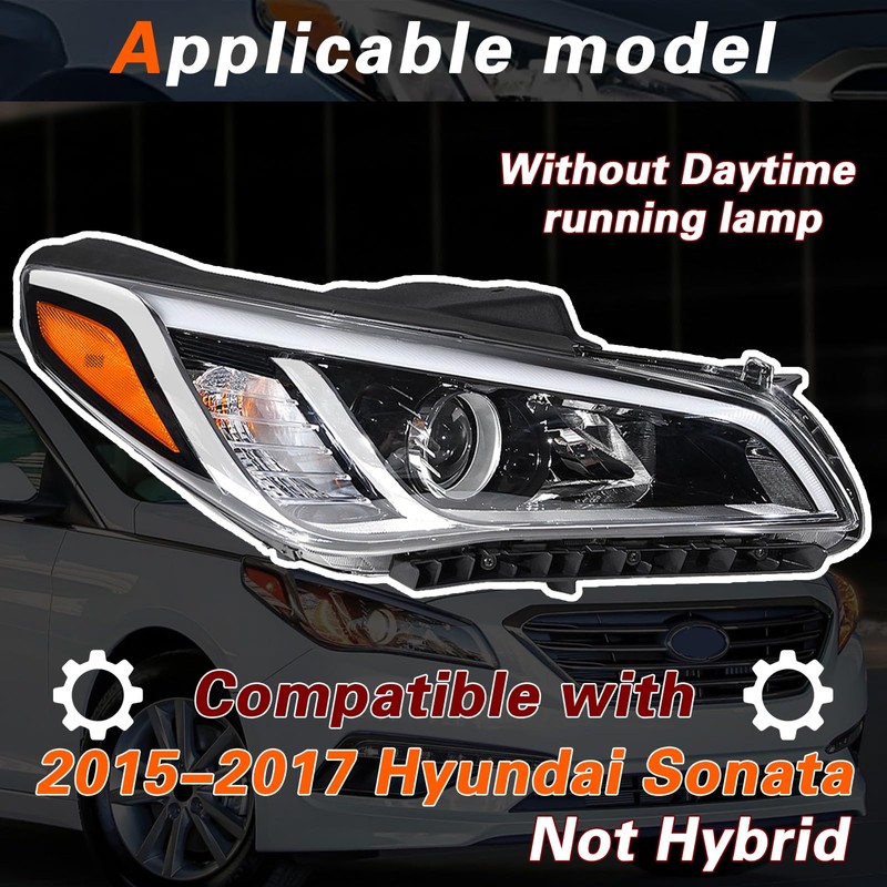 TODO Headlight Assembly Compatible with 2015 2016 2017 Sonata, Headlamp