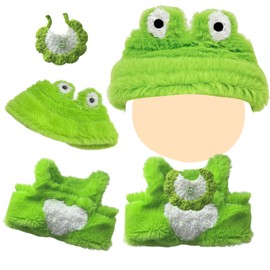 17cm Doll Clothes Set, 3Pcs Frog Plush Doll Accessories Includes Suspender Bodysuit Frog Hat and Bib Green Dress up for Girls Kids Birthday Christmas Thanksgiving Day