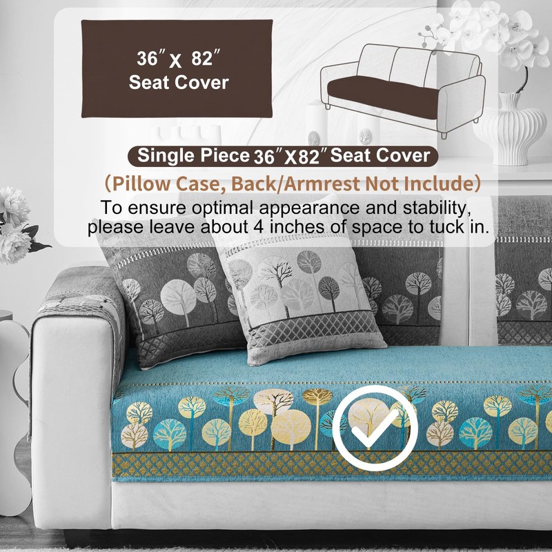 Aucrovee Chenille Boho Jacquard Couch Cover, Washable Sectional Sofa Covers