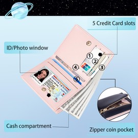 Sunwel Fashion Girls Cute Astronaut Bear Bunny Print Tri-folded Wallet Small Wallet Cash Pocket Card Holder ID Window for Women (BLACK)