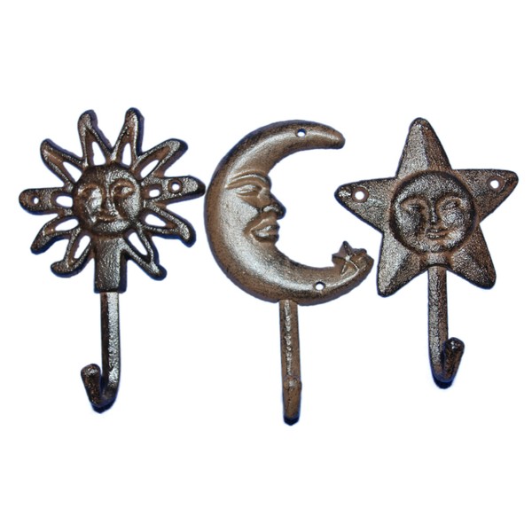 Set of 3 Cast Iron Sun, Moon and Star Wall