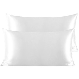 BEDSUM 2 Pack King Silk Satin Pillowcases for Hair and Skin, Silky Soft and Luxurious Bedding Pillow Cases with Envelope Closure, 20x36 Inches, White