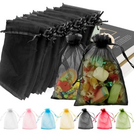 Nurplexl Organza Mesh Gift Bags, 5.1x7.1 Inch, 100 PCS, Black, Solid, Valentine's Day, Christmas, Mother's Day, Wedding, Graduation, Bridal Shower, Baby Shower