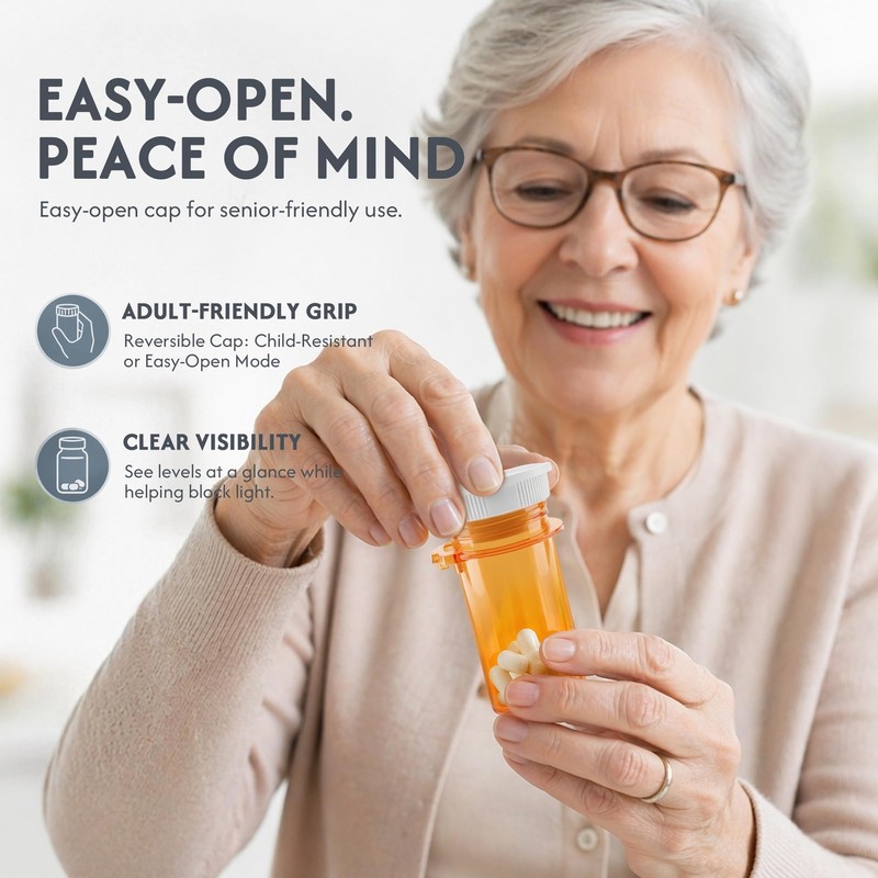 Zoeynex 12-Pack 10DR Amber Pill Bottles, Reversible Child-Resistant Caps
