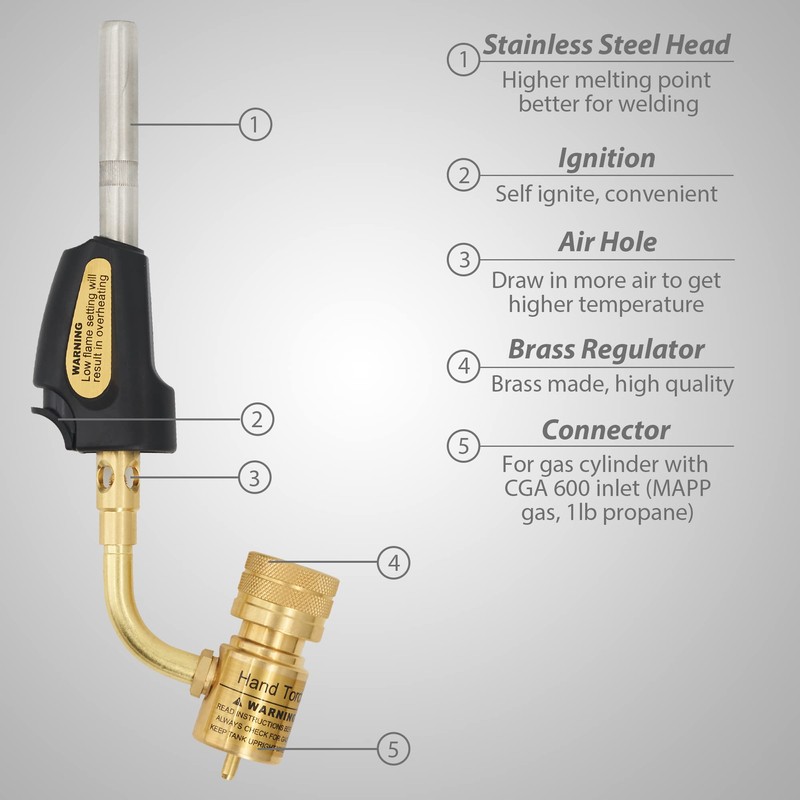 360° swivel Self-ignition Stainless Steel MAPP Torch Head Welding Torch