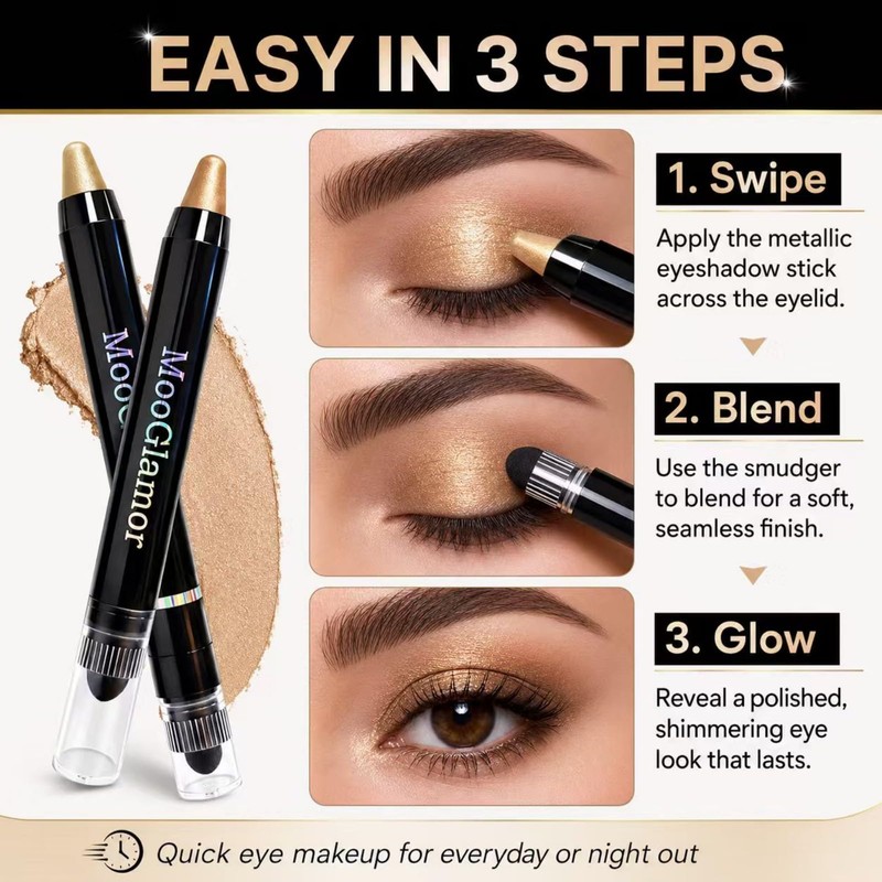 6 Pcs Double-ended Shimmery Eyeshadow Sticks for Colorful Eye Makeup