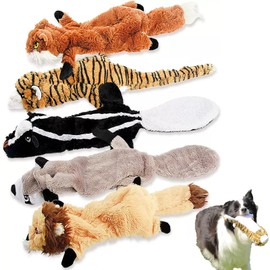 EarthPETS Animal Style Squeaky Dog Toys - No Stuffing, 5-in-Set Soft Plush Toys, Pet Supplies, Durable Teething Interactive 18" inches Large Dog Chewing Toy