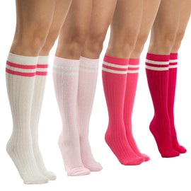 SERICI Knee Socks | 4 Pairs Striped Cotton Knee High Socks For Women | Tube Socks for girls (Pinks Pack)
