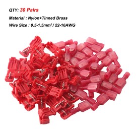 FULARR 60Pcs (30 Pairs) Premium T-Tap Wire Terminals, Self-Stripping Quick Splice Wire Connectors and Fully Insulated Male Spade Terminals Connectors Kit –– Red
