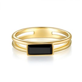 Minddha Gold Rings| Black Onyx Rings|14K Gold Plated Rings For Women| Wedding Band|Gold Rings for Women 4mm Band Size 6.5