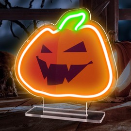 Thanksgiving Pumpkin Neon Signs, Fall Pumpkin Neon Light Sign for Bedroom Wall Decor, USB Powered Light up Sign with Base, Pumpkin LED Signs Room Decor Aesthetic for Thanksgiving Decoration Gift