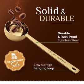 Orblue Premium Coffee Scoop Set - 1 Tbsp (15ml) & 2 Tbsp (30ml) Measuring Tablespoon - Stainless Steel Coffee Measuring Spoon and Scooper with Long Handles (Gold)