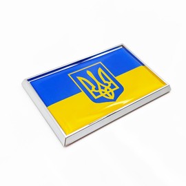 Perdecor Ukraine Trident Flag Sticker Emblem Ukrainian Decal Car Chrome Flags, 2 Pack, 3 x 2 inches