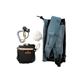 Wild Country Flow 2.0 Men’s Rock Climbing Harness Package - Harness, Chalk Bag, Locking Carabiner, Belay Device, & Chalk Ball - Deepwater/Black - X-Large