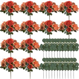 Nagobi Peony Artificial Flowers, Fall Faux Peonies Hydrangea Eucalyptus Bouquet 12 Packs Silk Vintage Realistic Peony Floral Arrangement for Wedding Centerpiece Table Vase Autumn Home Decor-Orange