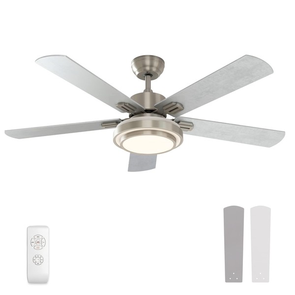 warmiplanet Ceiling Fan with Lights Remote Control, 52 Inch, Brushed