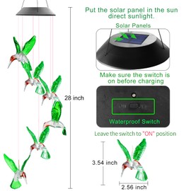 WeeksEight Green Hummingbird Solar Wind Chimes Colors Changing Lights, Best Gifts for Mom Grandma Women Mothers, Decorations Windchimes Outdoor Garden Yard Decor
