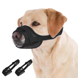 Dog Muzzle 2 Pack, Soft Mesh Breathable Muzzles for Small Medium Large Dogs, Adjustable No Bite Muzzle for Biting Chewing Grooming Vet Visits Training Walking, Escape-Proof Dog Mouth Cover (Black, S)