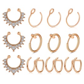 incaton Fake Nose Septum Rings Stainless Steel Non-Pierced Clip On Nose Septum Lip Earring Faux Jewelry