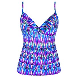 Hilor Tankini Swimsuits for Women Shirred Ruffled Swimsuits V Neck Swimwear Top Blue Pop Pattern 8