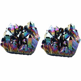Shanxing 2pcs Rainbow Aura Quartz Titanium Coated Quartz Crystal Cluster Stone, Clear Quartz Reiki Healing Crystals and Gemstones Gift Colourful Rock Mineral Rainbow Crystal Ornament Party Room Decor