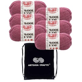 Lion Brand Wool Ease Dark Rose Heather 620-139 (6-Skeins - Same Dye Lot) Worsted Medium #4 Acrylic, Wool Yarn for Crocheting and Knitting with Project Bag