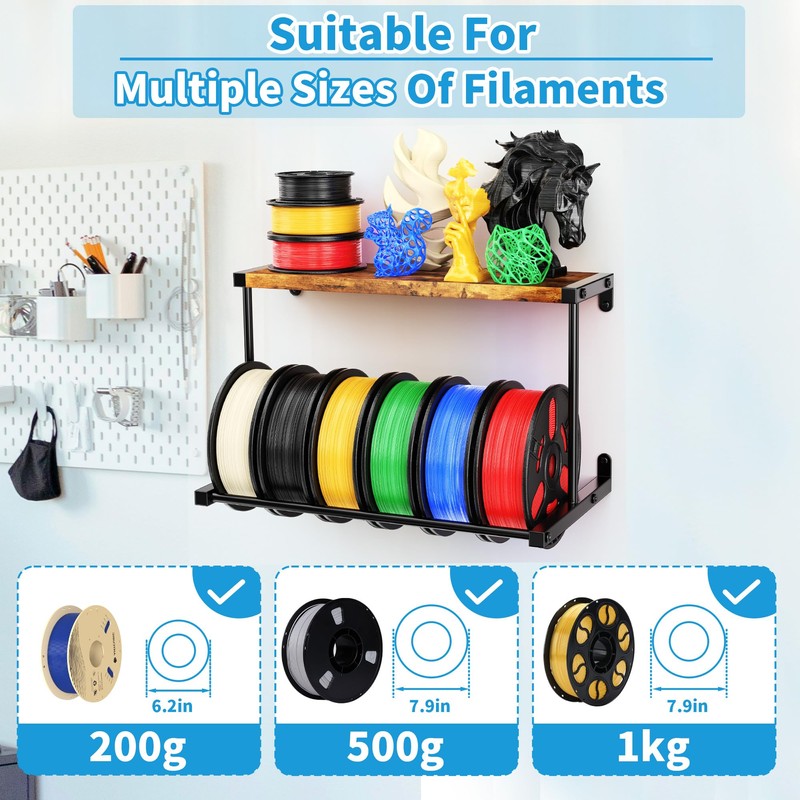 ORNAROVI 2 Pack 3D Printer Filament Storage Rack, Wall Mount