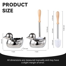 Toilet Brush Holder Set - Ceramic Silver Toilet Scrubber Brush with Duck Base, Bathroom Cleaning Brush, 7.5" Cute Toilet Brush Organizer, Home Decor& Easy Wipe Clean
