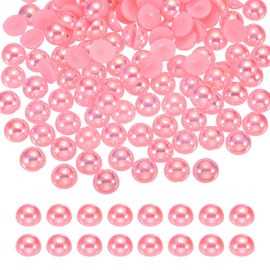 sourcing map 600Pcs Half Pearl for Crafts, 8mm Plastic Half Flatback Imitation Pearls Cabochon Loose Beads Rhinestone for DIY Crafts Clothing Tumbler Shoes Embellishment Nail (Light Pink AB)