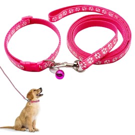 Puppy Collar, Dog Collar and Lead Set, Soft Dog Collar, Adjustable Pet Dog Collar, Pet Cat Collar Leash, Small and Medium Dog Collar Leash, Adjustable Paw Print Puppy Collar
