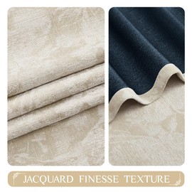 Beauoop Beige Floral Jacquard Blackout Curtains 84 Inches Long 2 Panels for Bedroom Living Room Flower Chenille Room Darkening Thermal Insulated Soundproof Grommet Window Treatments Drapes 52x84x2