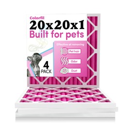 20x20x1 Air Filter by Colorfil | Color Changing Filters for Cat and Dog Odor | MERV 8 Furnace AC Filter for Pet Hair and Dust | 19.5"x19.5"x0.75" Exact Size | Pack of 4