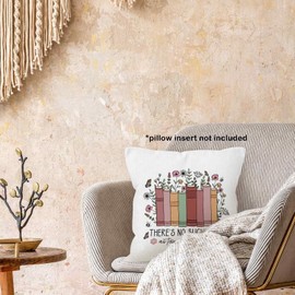 MONALET Reading Nook Corner Books Throw Pillow Covers 18x18, Floral Flowers Home Decor Pillow Cases for Reading Room Bedroom Living Room, Bookish Decorative Square Pillowcases for Couch Bed Sofa