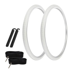 PRO+ Pair of Bicycle TIRE 700 X 35 White/White SIDEWALL (2) Tires W/Tubes 60MM Presta Valve & TIRE LEVERS P-1180