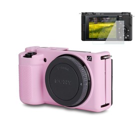Pocoukate Case for Sony ZV-E10 Vlog Camera, Soft Silicone Protective Cover Skin with ZVE10 Screen Protector Accessories for Sony Alpha ZVE10 / ILCZV-E10L Camera Silicone Case - Pink