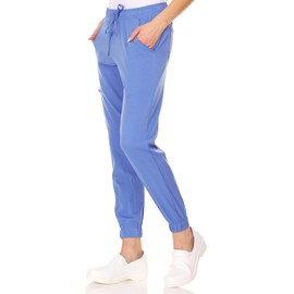 MediChic Womens Scrub Joggers 4-Way Stretch Anti-Wrinkle Moisture-Wicking Elastic Waistband Four Pocket Jogger Pants, Ceil, L