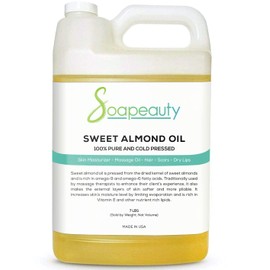 Soapeauty Sweet Almond Oil Cold Pressed Refined | 100% Pure Sweet Almond oil Available in Bulk | Carrier for Essential Oils, Almond oil for Skin, Face, and Hair, Soap Making (7 Lb)