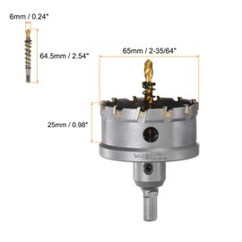sourcing map Carbide Hole Saw Kit 65mm (2-35/64") Metal Hole Cutter Set with 5pcs Center Drill Bits Springs 1pcs Wrench for Stainless Steel Copper Iron Aluminum