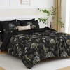 Yiran 7 Piece Black Floral Comforter Set Queen Size, Dandelion