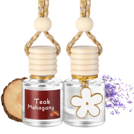 Siifert 2 Sets Hanging Car Air Freshener and Essential Oil Diffuser, Car Air Freshener Daisy Essential Oil Diffuser Long Lasting Automobile Aromatherapy Diffuser Bottle(Teak Mahogany)