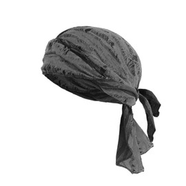 Pirate Bandana Hat Vintage Ragged Skull Cap Breathable Cotton Durag Long Tail Beanie Cap Running Cycling Riding Bandana Head Wrap Under Helmet Liner Medieval Renaissance Pirate Headband Grey