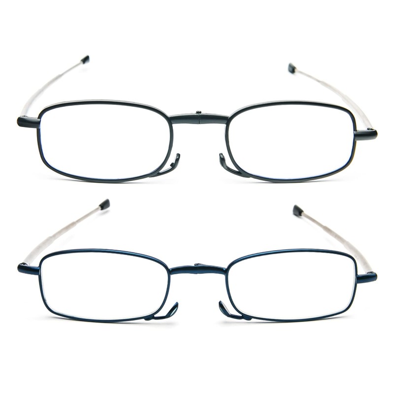prtcslwd 2 Pack Folding Reading Glasses Stainless Steel Mini Anti-Blue