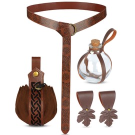 Spinosaurus 6 Pcs Medieval Viking Belt Bag Sets,Leather Belt Pouch with Potion Bottle Renaissance Accessories for Dress Up Cosplay Party Men and Women